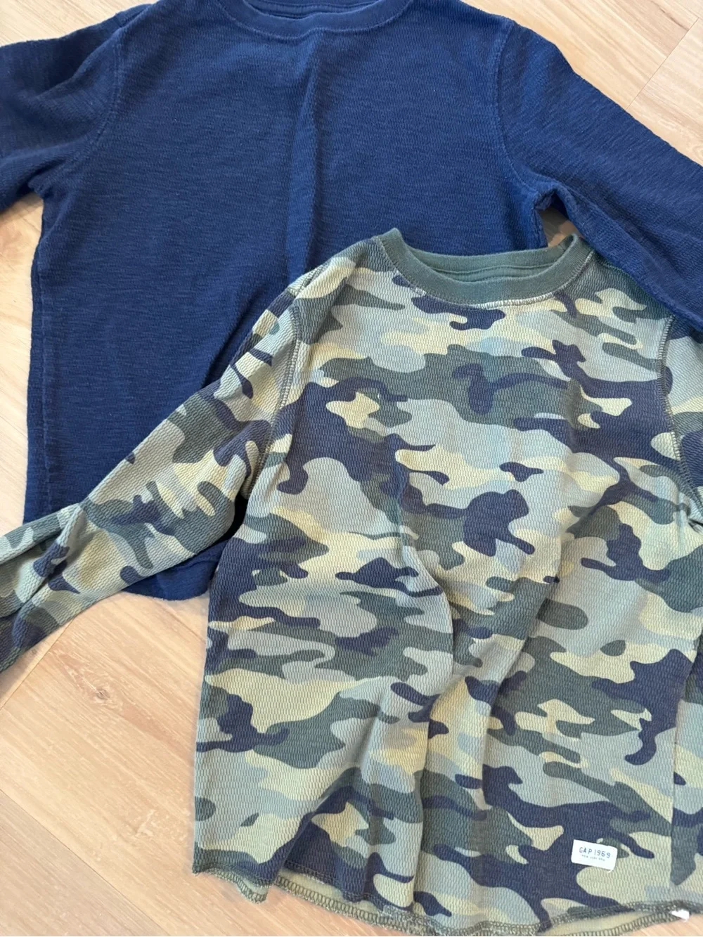 GAP Navy Long-Sleeve Top & Green Camo Long-Sleeve Tee
